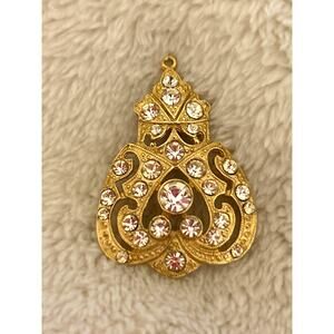 Vintage Brooch Filagree Pin Gold with Stones
